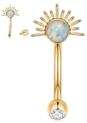 hengkaixuan G23 - Anello per sopracciglia in titanio, 16G, opal rook, daith piercing, barbell curvo a filettatura interna, labret verticale per labbra, piccoli anelli per ombelico, 16G-8mm, Titanio