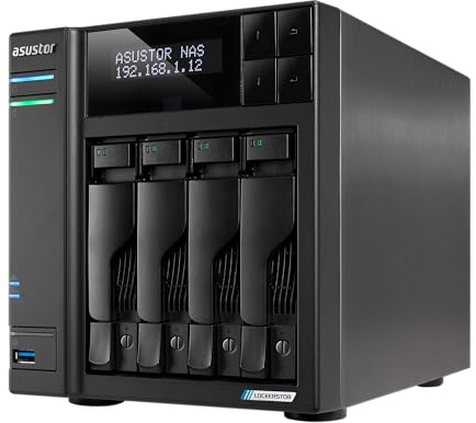 Asustor Lockerstor 4 Gen2+ AS6704T v2 4 Bay NAS Storage, Intel Quad-Core 2.0GHz CPU, Dual 5GbE Ports, 4GB RAM DDR4, 4 M.2 SSD Slots, HDMI, Network Attached Storage (Diskless)