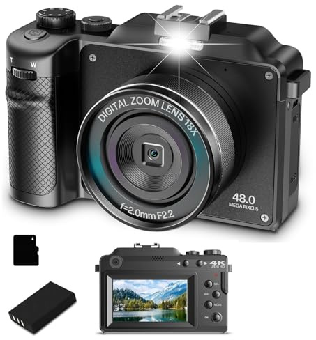 Hojocojo 4K Digitalkamera 48MP Autofokus Kamera Fotokamera mit Karte & WiFi, 3.0'' Bildschirm Vlogging Kamera für YouTube 18x Zoom mit Blitz Fotoapparat, Kompaktkamera für Teens Anfänger