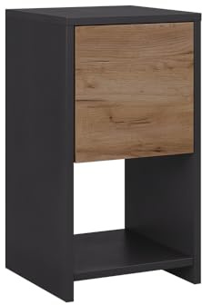Vicco Nachttisch Evo, Anthrazit/Goldkraft Eiche, 30 x 55 cm mit Schublade, geeignet zur Ablage von Büchern, Lampen und Alltagsgegenständen