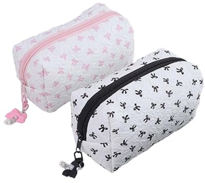 Generico Trousses Scolaires À Nœud – Lot De 2 Trousses Esthétiques Mignonnes, Pochette Multifonction Pour École, Maquillage, Beauté, Toilette, Voyage, Filles Et Femmes