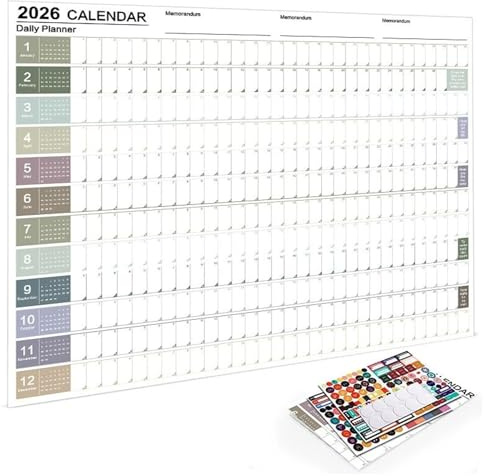 Tuxuseo Calendrier Mural 2026,Planning Mural - 12 Mois Plié 2026 Affiche Organisateur de Planning pour Amis Étudiants Enseignants Décoration Maison Intérieur École Bureau
