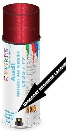 Aerosol Spray Paint Compatible with Audi Matador Red Metallic LY3S / T7 Available in Direct Gloss, Cellulose or Basecoat (Basecoat Aerosol)