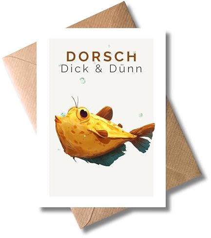 WBdesignz Freundschaftskarte Dorsch dick & dünn mit Umschlag - Glückwunschkarte mit Fischmotiv & Spruch - für Angler, Partner, Naturfreunde, Familie & Freunde - Liebeskarte (DIN A6)