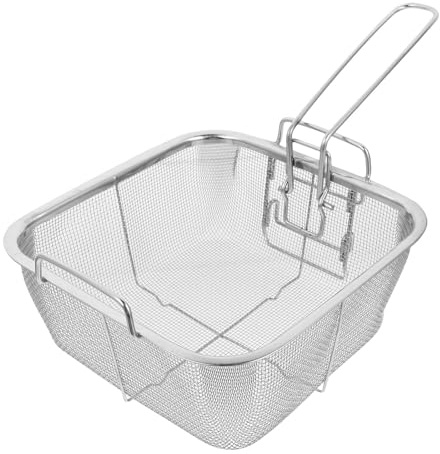 Hohopeti Colador Skimmer de Acero Inoxidable Plegable 20x20 Cm, Espumadera para Freír Papas Fritas y Pollo, Resistente al Calor, Utensilio de Cocina para Uso Doméstico y Profesional