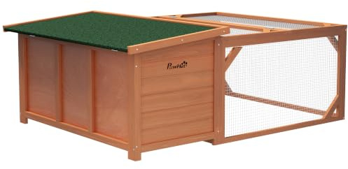 PawHut Clapier d'Extérieur Lapin Enclos 125,5 x 100 x 49 cm Orange | Toit en Asphalte, Cage à Lapin en Bois, Petits Animaux, Cochons d'Inde, Canards