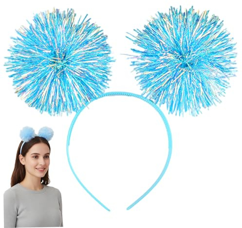 Lustige Glitzer-Pom-Pom-Stirnbänder, funkelndes Lametta, flauschige Kugeln, Haar-Accessoire für Kinder, Party, Auftritte, Cosplay (blau)