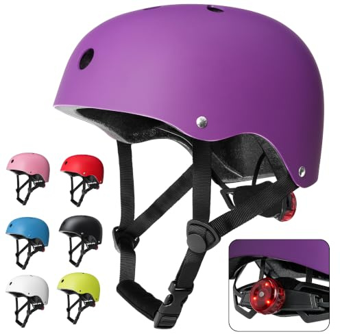 Ckorison Kids Bike Helmet with LED Rear Light,Lightweight Adjustable Childs Helmet for Boys & Girls Ages 5-8-14,Multi-Sport Safety Helmet for Skateboard Cycling Scooter Rollerblading–CE Certified