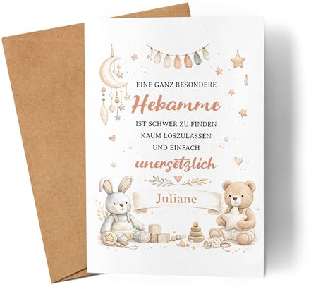 Kiddle-Design Personalisierte Hebammen Dankeskarte Faltkarte mit Name, Geburtshelferin Geschenk, Abschiedskarte für Hebamme, individuelle Grußkarte zum Dank