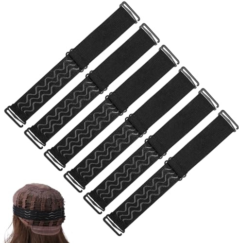 SULIKJHUI 6 Pcs Adjustable Wig Band, Non-Slip Silicone Wigs Strap, Wig Strap to Secure Wigs, Elastic Band for Secure Hold (Black)
