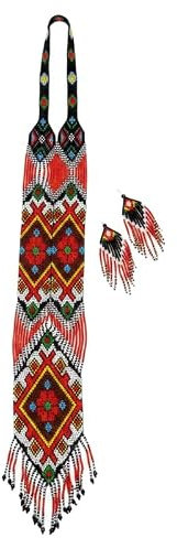 LKBEADS Collier Gerdan ukrainien folklorique à rosette avec boucles d'oreilles assorties, perles de rocaille, bijoux traditionnels multicolores faits main, bijoux ukrainiens |LK_UKRN_0088