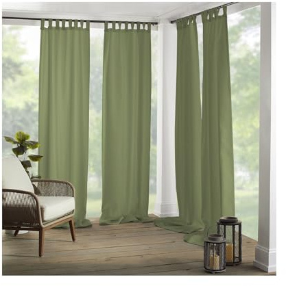 Elrene Home Fashions Matine Weatherproof Tab-Top Indoor/Outdoor Solid Color Curtain Panel for Porch, Pergola, Patio, Deck, 52”W x 95”L, Green