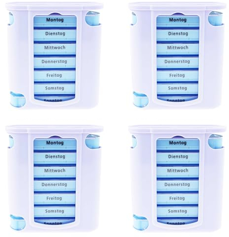 KAMACA Lot de 4 boîtes à médicaments pratiques pour 28 jours - Pilulier - Tablettes - Organisateur de comprimés - Doseur hebdomadaire