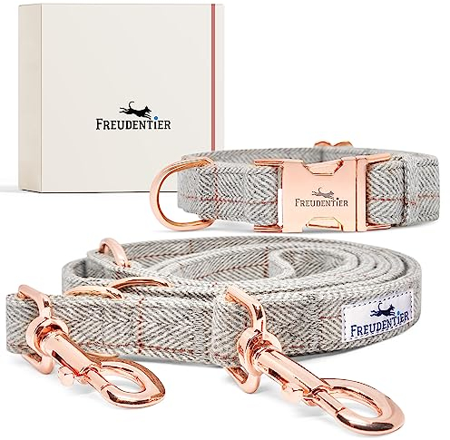FREUDENTIER Hundehalsband und Hundeleine 2m im eleganten Set - Hundeleine verstellbar - Inkl. Geschenkbox - Für kleine, mittelgroße & große Hunde - Classic Kollektion, Das Original (30-40cm)