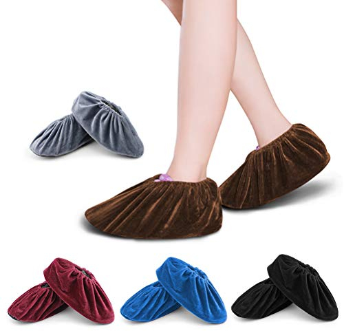 FOCCTS 5Pares Cubrezapatos Antideslizantes Cubiertas Reutilizable Zapatos con Franela，Cubiertas de Zapatos Lavables Zapatillas Prueba de Polvo para Protección para Adulto el Hogar, la Oficina