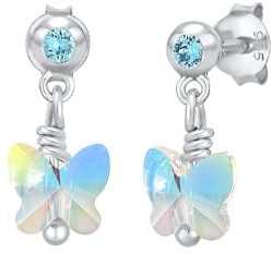 Elli Ohrringe Kinder Funkel Schmetterling mit Kristalle 925 Sterling Silber