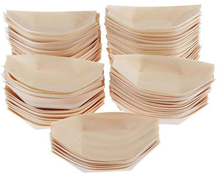 Perfeclan 100 Stück Fingerfood Schalen aus Holz, Snack Schalen, Bootsförmige Snackschälchen für Knabbereien, Tapas oder Sushi, Plastikfrei - Abbaubar, 11.5x6.5mm