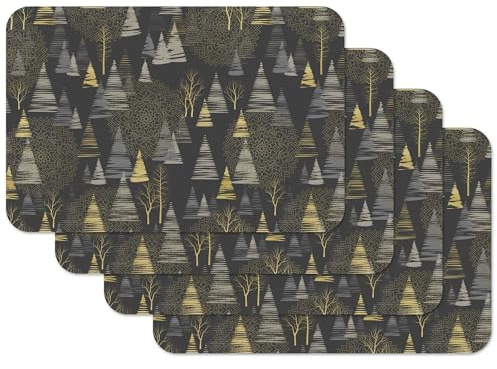 Venilia Tischset Golden trees, Platzset für Esszimmer, Telleruntersetzer, Weihnachten Tischdekoration, Weihnachtliche Platzdeckchen, abwischbar, lebensmittelecht, 45 x 30 cm, 4 Stück