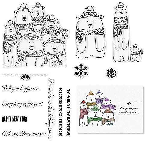 Bear Snow Clear Stamps for Card Making and Photo Album Decorations, Snowflake Silicone Stamps Greeting Words Transparent Rubber Stamps Seal for DIY Scrapbooking