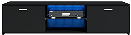 Panana 1600mm TV Stand Unit Cabinet Stand Two Doors Sideboard with RGB LED Lights for TVs 22inch to 65inch (Black)