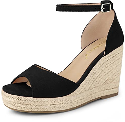Allegra K Damen Espadrille Plateau Knöchelriemen Sandalen mit Keilabsatz Schwarz 40