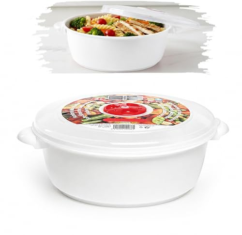 plastific 1L Microwave Cooking Pot with Steam Vent Lid, Food Warmer Bowl | Food Storage Container | BPA Free