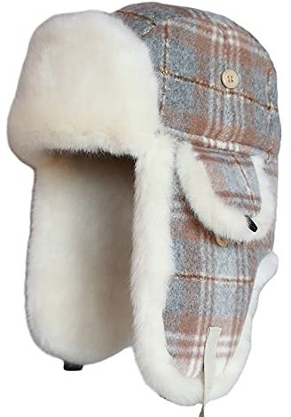 WHSPORT Warme Trappermütze Bomber Hut Unisex Fliegermütze Fellmütze mit Ohrenschützer Trapper Hat Wintermütze (Color : Beige, Size : 58-60CM/22.83-23.62IN)