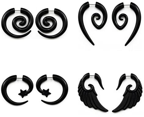 KIFEDSLJ Tribal Spiral Fake Gauges Acrylic Ear Tapers Punk Black Round Spiral Acrylic Fake Gauges Expanders Earring Tunnel Plugs Piercing for Women Body Jewelry-C