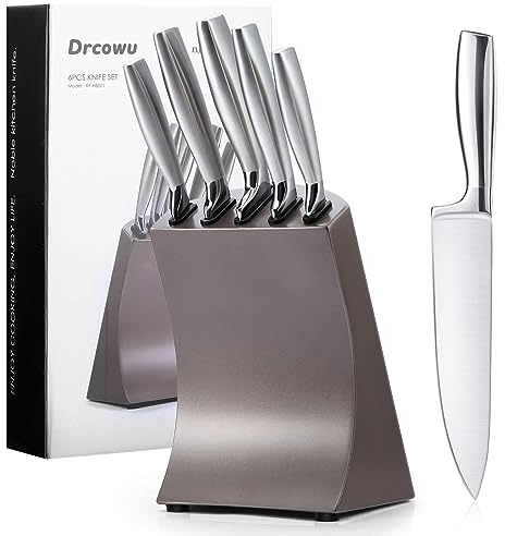 Küchenmesser, Profi Messerblock mit Messer, 6-teiliges Edelstahl-Küchenmesser-Set, inklusive Kochmesser, Brotmesser, Tranchiermesser, Allzweckmesser, Schälmesser