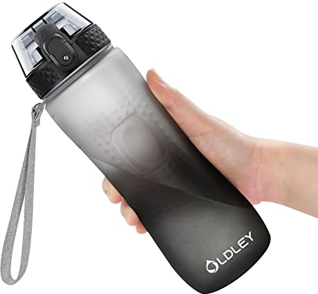 OLDLEY 750ml/25oz Water Bottles with Straw BPA Free Tritan Water Bottles for Gym School Sports Travel Leakproof Time Markings Reusable Drink Bottles for Adult Kids Women Men(White Black, 1 Lid)