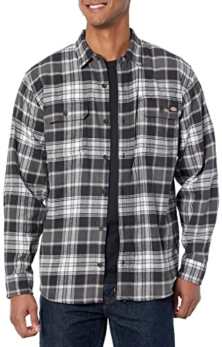 Dickies Camisa de Franela de Manga Larga Flexible para Hombre, Panel de Ventana Multicolor Negro/carbón/Blanco, Small