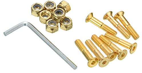 PATIKIL Skateboard Hardware Kit 1 Montage Schrauben Sechskant Kopf Bolzen Muttern Set mit Schraubenschlüssel für Langboard Cruiser Gold