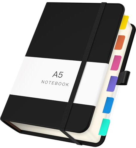 Yarotm Notizbuch A5 - Notizblock a5 Liniert - Schwarz Pu Leder Hardcover Tagebuch für Erwachsene - 360 Seiten Cremefarben 100gsm Papier Journal Notebook - Notizheft a5