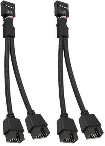 OUZHOU USB Header Splitter, 2 PCS USB 2.0 9Pin Female to Dual 9-Pin Male Extension Cable, Motherboard USB Splitter 9-PIN Internal USB 2.0 Header Nylon Braided for Computer Internal Motherboard