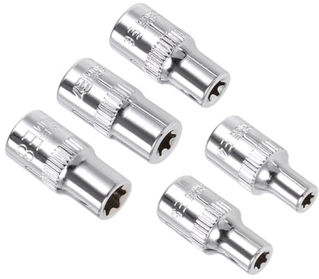CoCud External Torx Socket Set, 1/4 Drive E4 - E8 Socket, Cr-V Steel Torque Socket - (Applications: for DIY Handcrafting), 5-Pieces