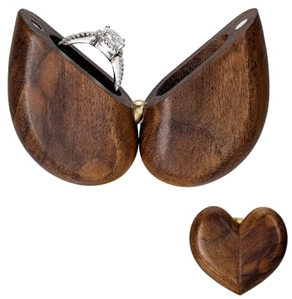 Filhome Wooden Ring Box Ring Holder, Vintage Wood Ring Box for Wedding Engagement Proposal Engagement Gift Case (Heart)