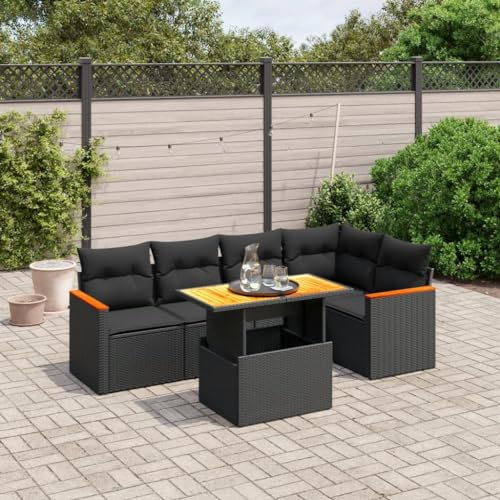 Homgoday Gartensofa-Set 6-teilig mit schwarzen Kissen aus Polyrattan, Outdoor-Sofas für den Garten, Gartenmöbel-Set für den Außenbereich, Gartenmöbel Type3273064