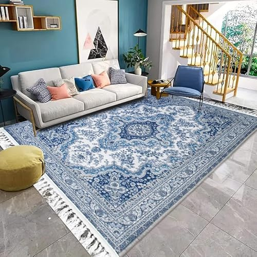 Fit Even Kashmir Rug – Large Washable Non-slip Carpet for living Room, Bedroom, Lounge Dining, Kitchen Thick Soft Indoor Floor Rugs (Blue, 120x170 cm)