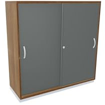 Geramöbel Schiebetürenschrank mit Mittelseite, 4 Dekor-Einlegeböden, abschließbar, 1200x425x1152, Onyx/Nussbaum