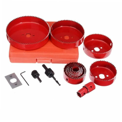 ANDRESLAD Kit De Perçage 16 Pièces Scie Cloche Pour Travail Du Bois Et Métal, Mandrins Robustes, Forets à Carotter Bimétal Rouge, Pour Plaques De Plâtre Et Bois Fin, Usage Professionnel