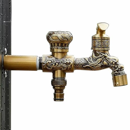 SXWYLZ Doppelwasserhahn Wandmontage Kaltwasser Wasserhahn Outdoor Garten Vintage Bronze Doppel Wasserhahn Garten auslaufhahn Wasserhahn Außen Frostsicher,21,5 Cm