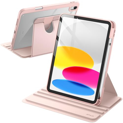 JETech Drehbare Hülle für iPad (A16) 11./10. Gen, Sandrosa | Für 2025/2022 Modell, 360° Drehständer, Transparente Rückseite, Auto Schlafen/Wachen, Stifthalter