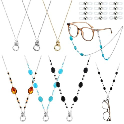 Geyoga 6 Pcs 2-in-1 Eyeglass Chains Glasses Chain Holder Lanyard for Women Beaded Glasses Strap Around Neck Sunglasses Cords(Multicolored)