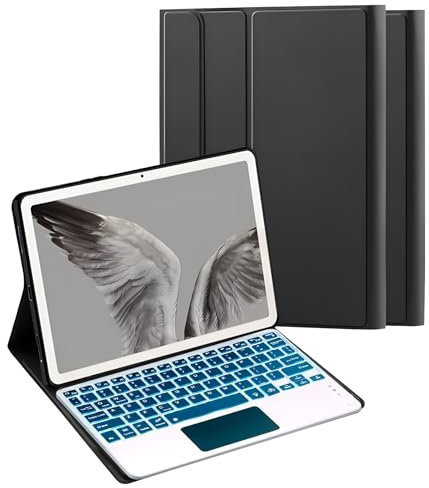 HLTOOP Tastatur Hülle für Google Pixel Tablet 11 Zoll 2023, Abnehmbare Kabellose Tastatur mit 7 Farben Hintergrundbeleuchtung Und Touchpad, Schutzhülle Aus PU-Leder,Deep Green