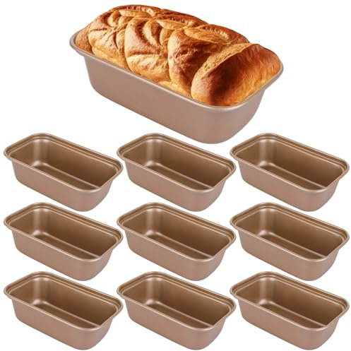 SHUESS 10 Stück Kastenform, 15x8x4cm Edelstahl Brotbackform Toastbrot Backform, Brotbackformen mit Antihaftbeschichtung Brotformen für Brot Kuchen Toast (Gold)