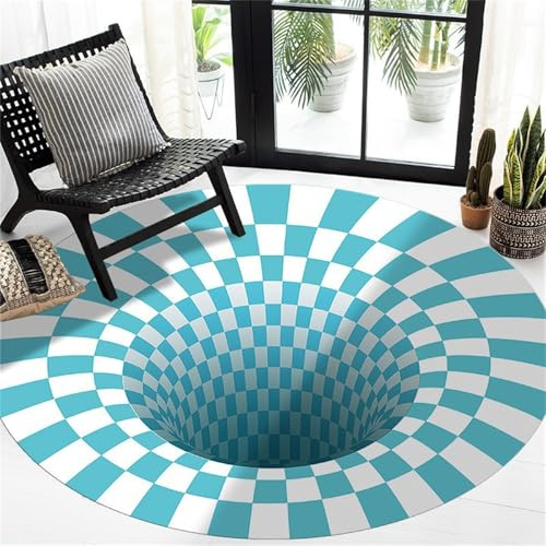Hearda Teppich Rund, 3D-Illusionsfalle Kristallsamt Reppich Schlafzimmer, Innenbereich Runder Teppich, Waschbarer rutschfest Teppich, Polyester Flur Teppich, fürs Büro Wohnzimmer (160cm,Aqua)