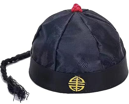 jdstty ChineseDynasty Chapeau chinois en satin pour fête traditionnelle chinoise mariage oriental costume d'Halloween, Noir