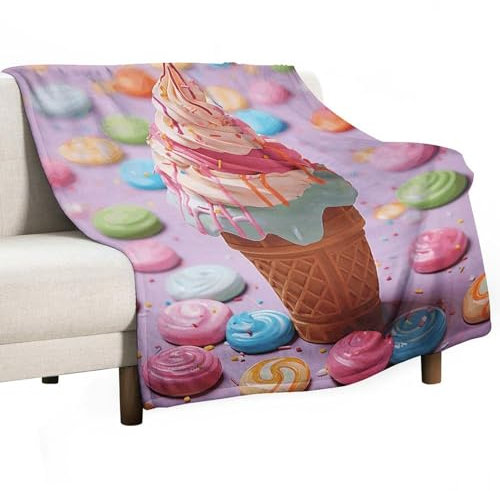 Superweiche, bedruckte Flanelldecke, viele Farben, Eiscreme, weiche, leichte, gemütliche Decken für Couch, Schlafzimmer, Anti-Pilling (152,4 x 203,2 cm)