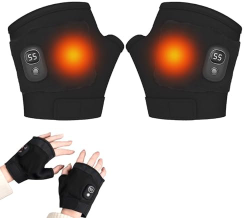 RUICUBEI Beheizte Arbeitshandschuhe, beheizte Reithandschuhe, verstellbar mit 3 Geschwindigkeiten, beheizte Handschuhe, wiederaufladbar, ohne Finger, für Winter bei kaltem Wetter (schwarz)