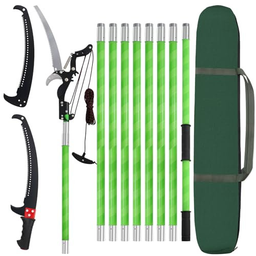 Pole Pruning Saw 30 Foot Long Handle Adjustable Length, Manual Pole Saw High Branch Scissors with Carry Bag and Sturdy Pole, Telescopic Tree Pruner Long Reach for Palm Oak High Branches